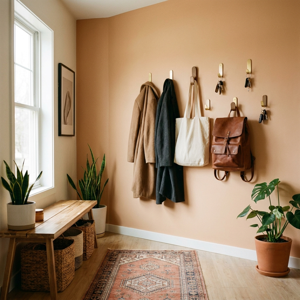 Self-adhesive wall hooks lifestyle